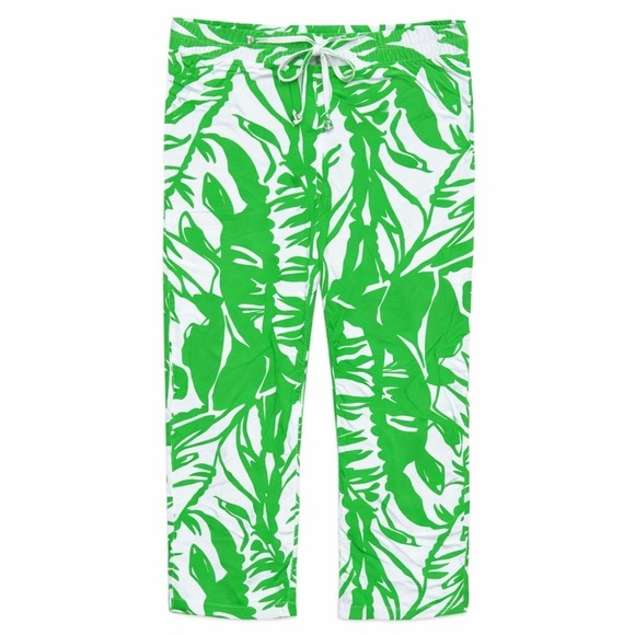 Lilly Pulitzer Pants - Lilly Pulitzer Womens XS Beach Pants Green White Tropical Palm Leaf Resortwear